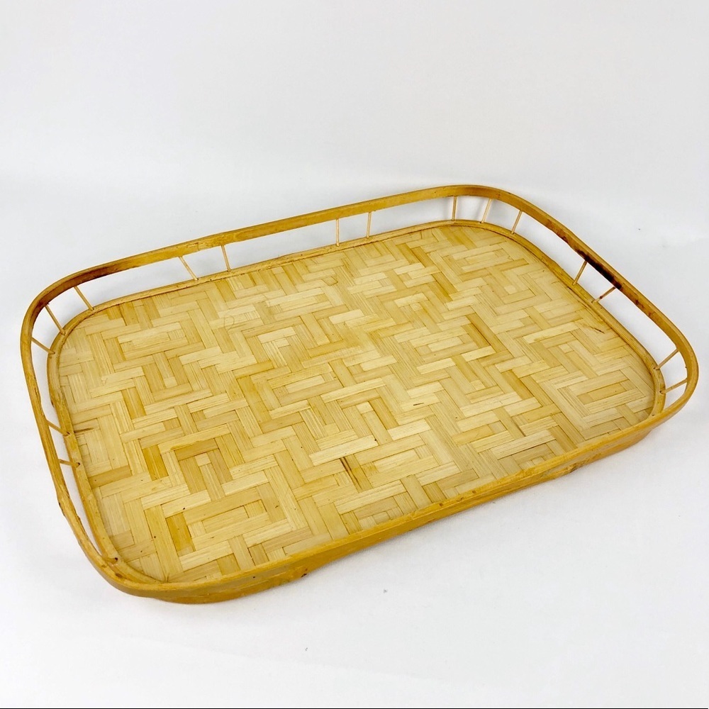 Vintage Bamboo Rectangular Woven Serving Tray Home Decor